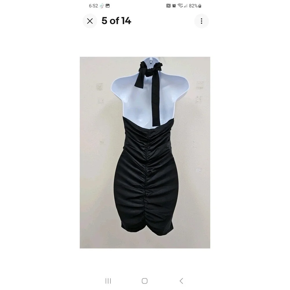 Bebe Mini Halter Sexy Short Black Dress Large Salt 1255 New With Tags - Picture 2 of 7
